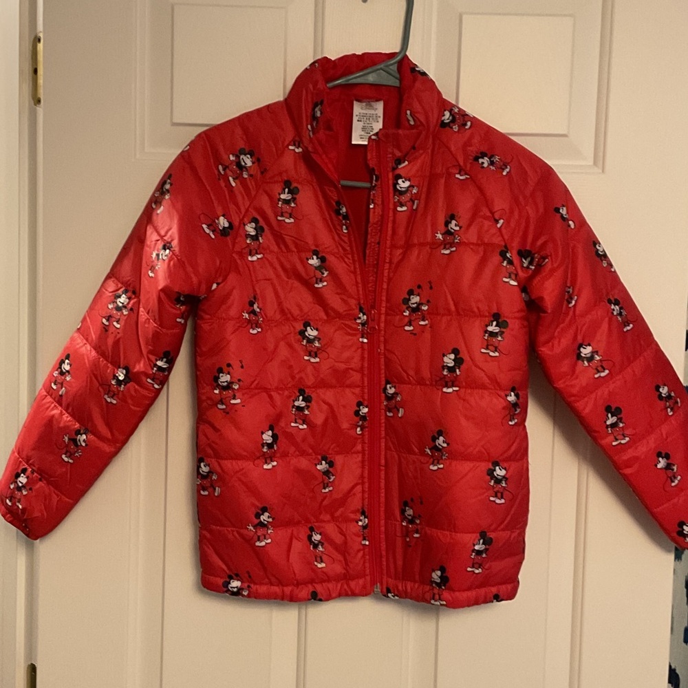 Disney Kids Red Puffer Jacket with Mickey Mouse Design
